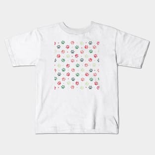 Christmas colored paw prints Kids T-Shirt